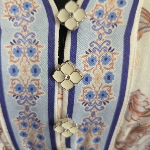 Hale Bob Boho Flowy Maxi Dress With V Neck, Border Print And Flower Buttons XS - Picture 6 of 9